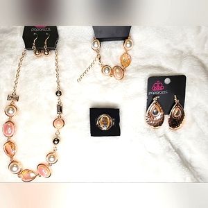 NWT Morganite Pearl &rosy colored Mystical Gold  4 piece complete jewelry set